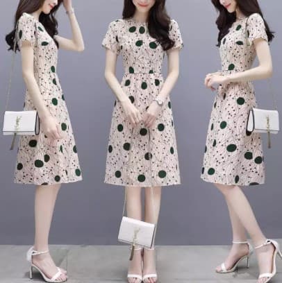 Korean version high waist short sleeve skirt