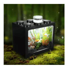 Colorful Clear Mini Fish Tank Aquarium LED Light USB Desktop Home Office Decor