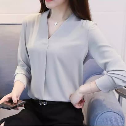 Spring Autumn Chiffon Blouse Long Sleeve