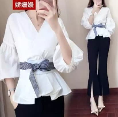 Casual Shirt Summer Casual Chiffon Short Sleeve Top and 9 Pants
